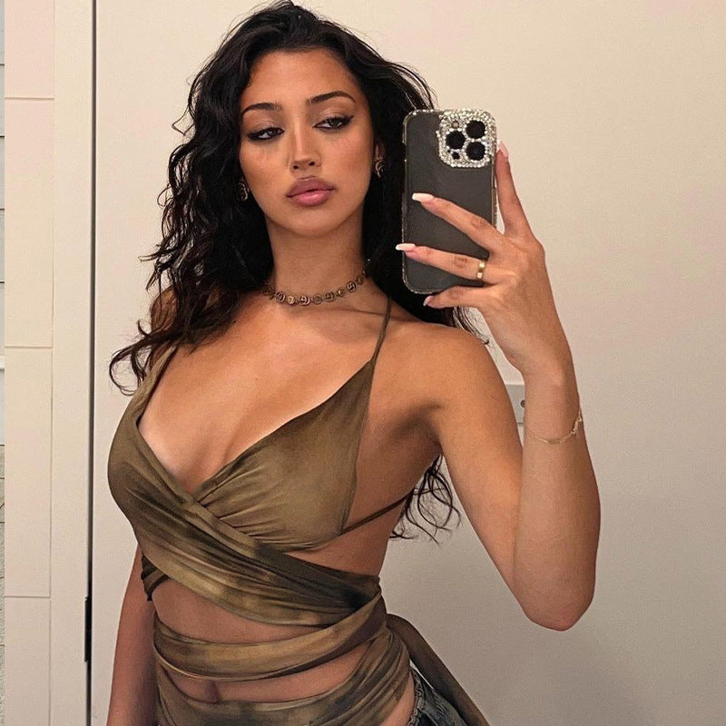 Women's New Printed Lace Up Slim Fit Backless All-match Vest For Women