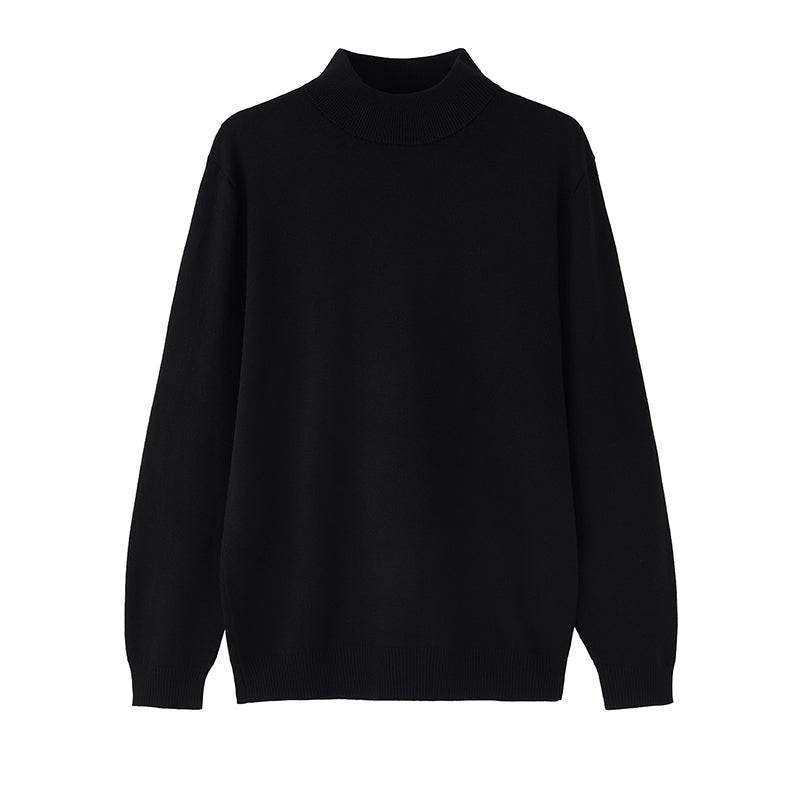 Loose Casual Solid Color Middle Neck Knitted Bottom Shirt With Long Sleeves