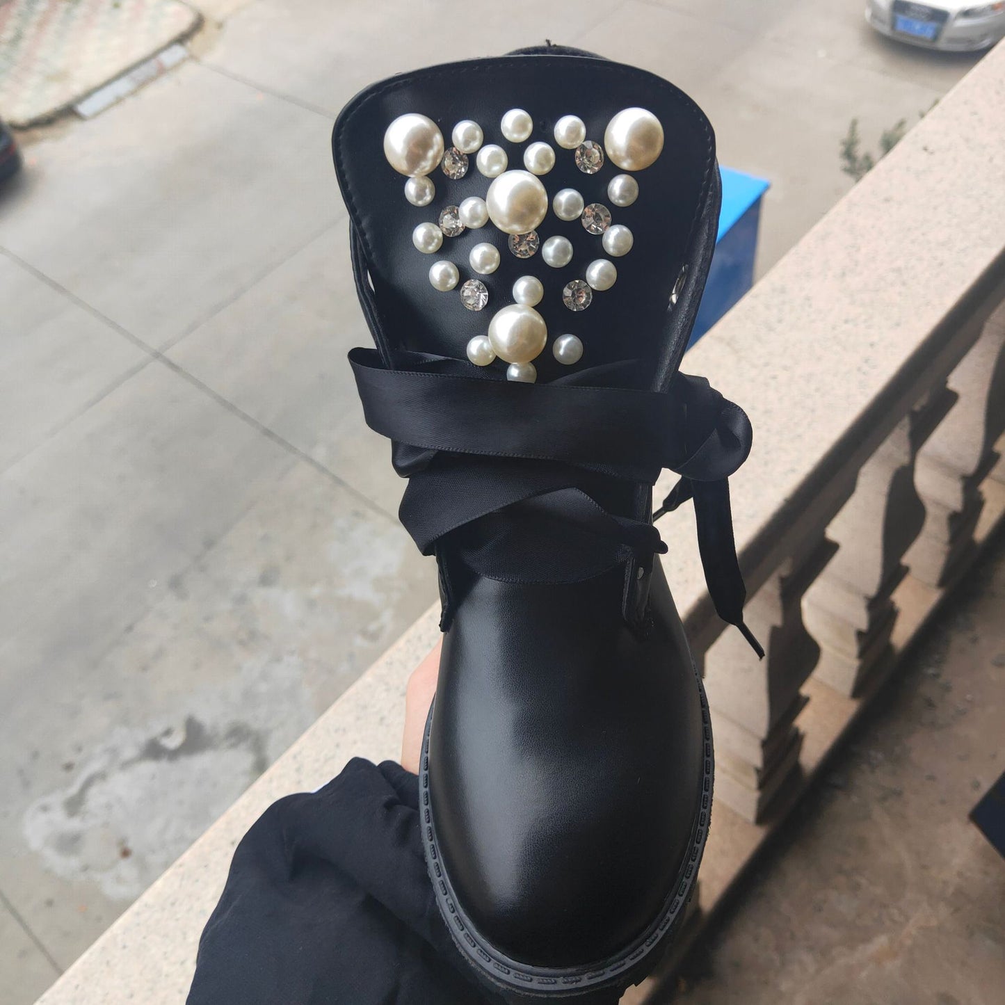 Pearl Lace Up Comfortable Pu Martin B oots
