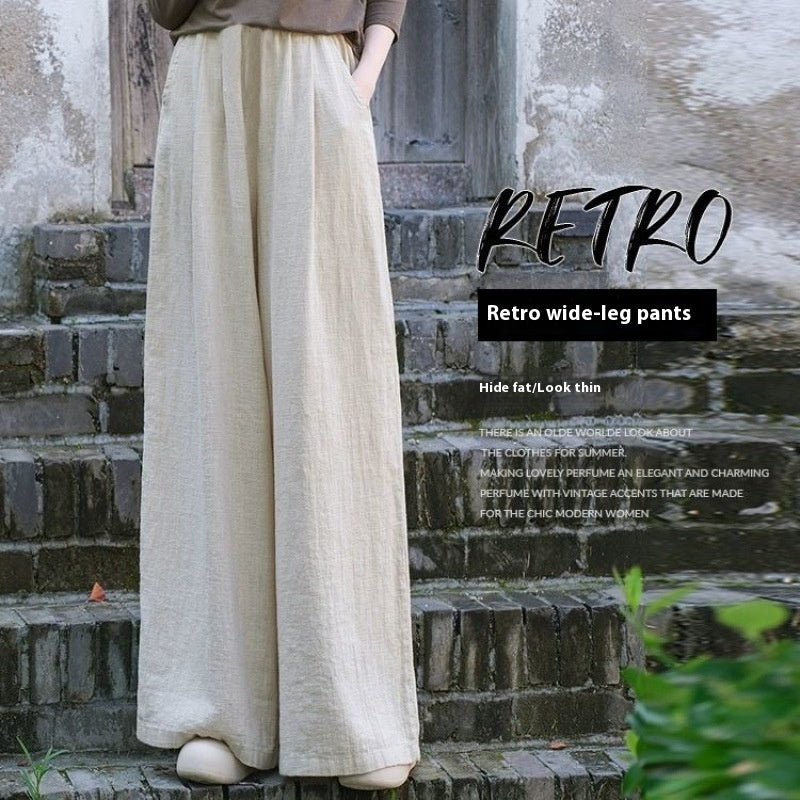 Women's Casual Retro Cotton And Linen Wide-leg Trousers