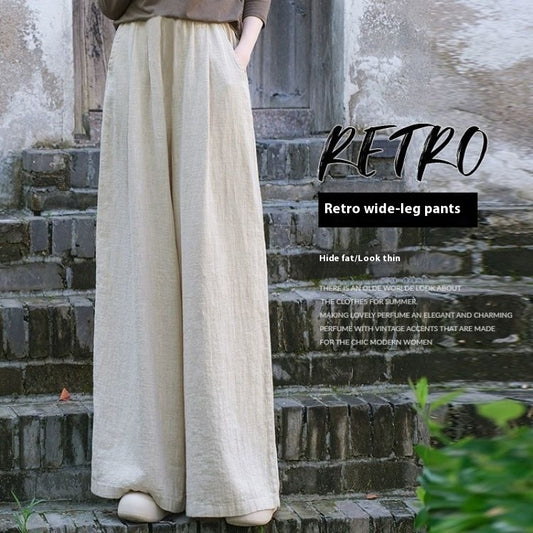 Women's Casual Retro Cotton And Linen Wide-leg Trousers