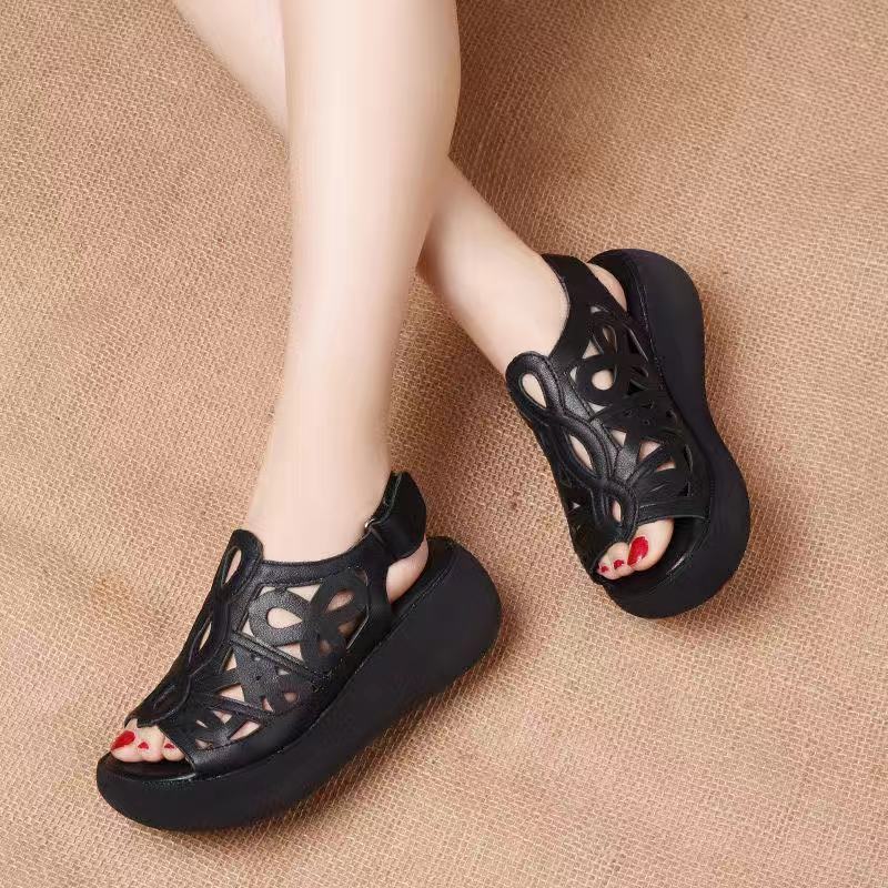 Real Soft Leather Sole Mesh Hollow Breathable Shoes