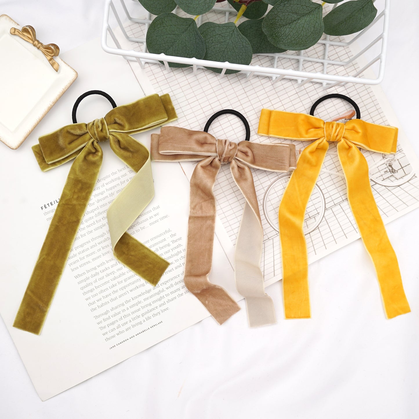 Velvet Bandeau Rubber Band Girl Bow Ribbon Horsetail Headwear