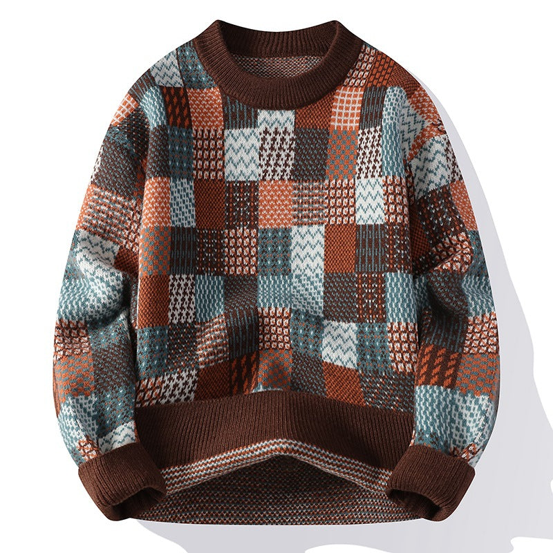 Mænds Enkle Afslappede Ternede Tykke Varme Sweater