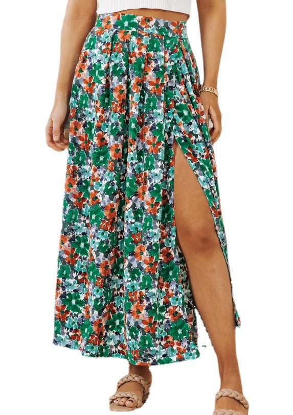 Printed Split Plant Print Skirt