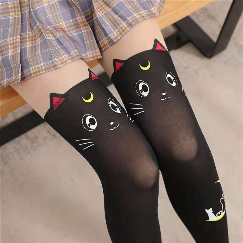 Japanese Fake High Tube Stitching Rompers Beautiful Girl Anime Cat Socks