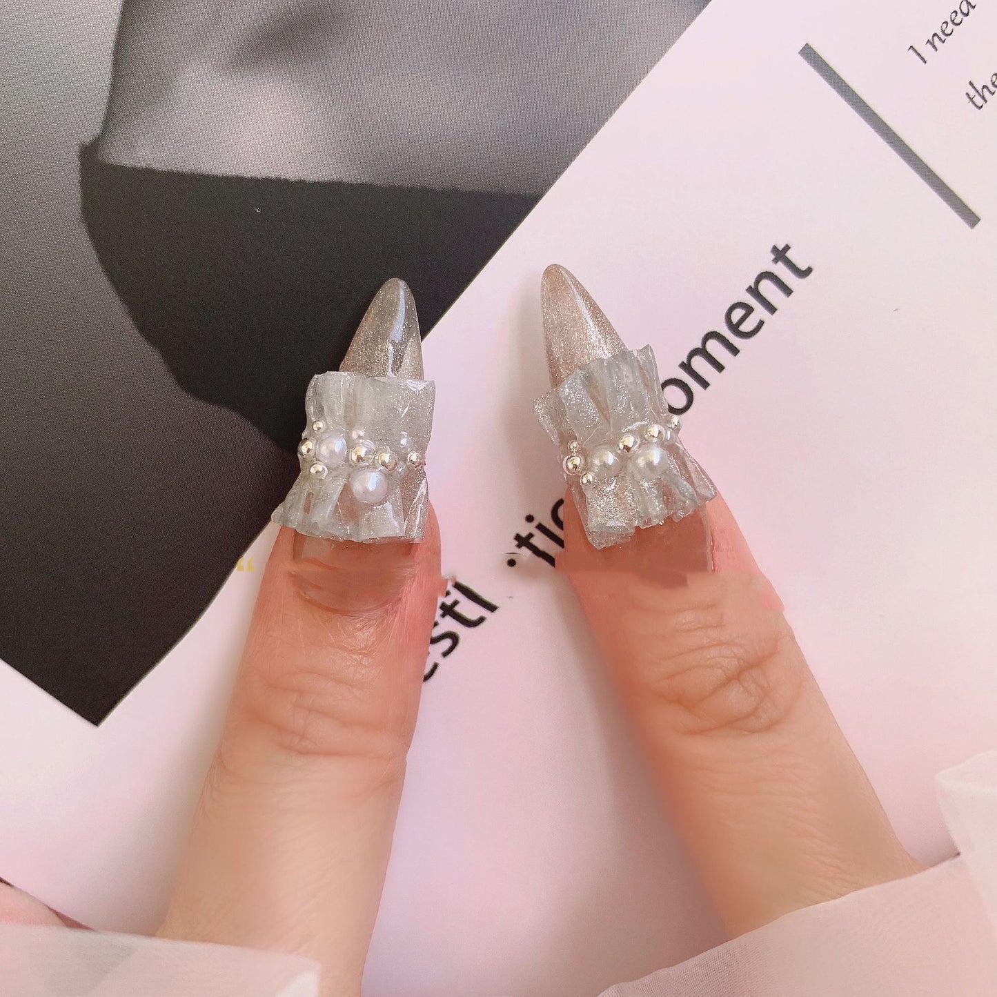 Light Luxury Fairy Skirt Hem White Nail Patch Pearl