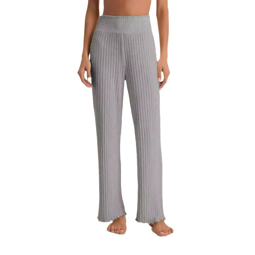 Ladies Sunken Stripe Brushed Loose High Waist Pants