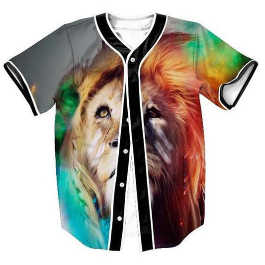 trend lion king print button cardigan baseball uniform 3D