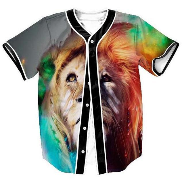 trend lion king print button cardigan baseball uniform 3D