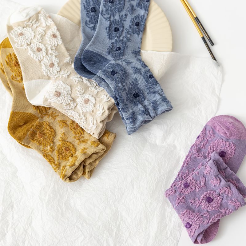 Ladies in tube socks retro small flower tube pile pile socks