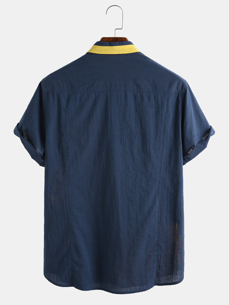 Colorblock Short Sleeve Fit Lapel Men's Shirt