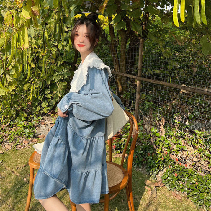 Elegant Designer-Look Mid-Length Denim Dress For Women