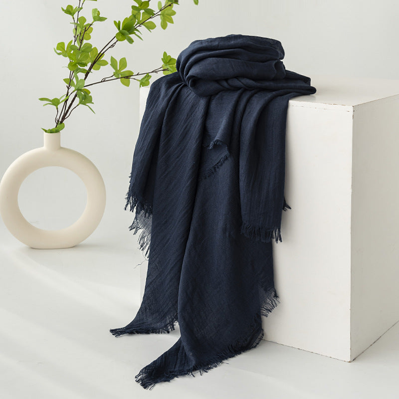 Strict Selection Summer Cotton And Linen Scarf Solid Color Simple Sun Protection