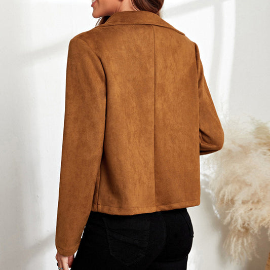 Solid Color Irregular Zip Casual Women's Cropped Jacket