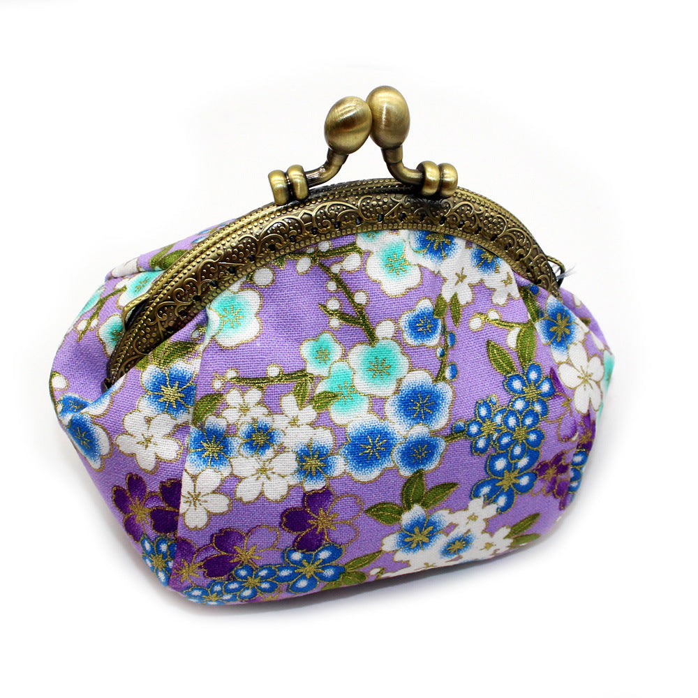 Japanese printing handmade gold bag fabric coin purse