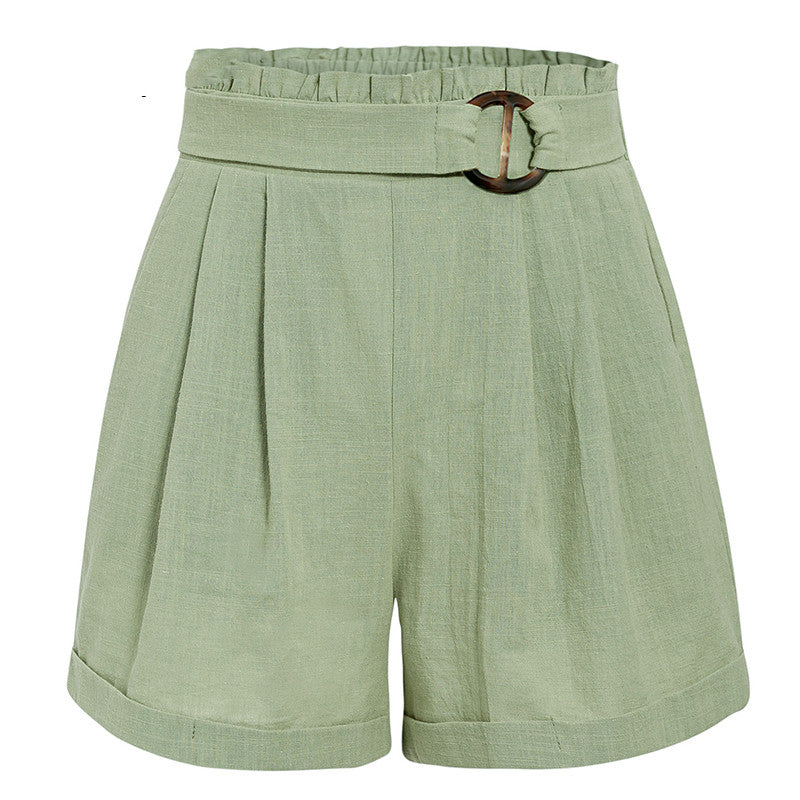 Cotton high waist casual shorts