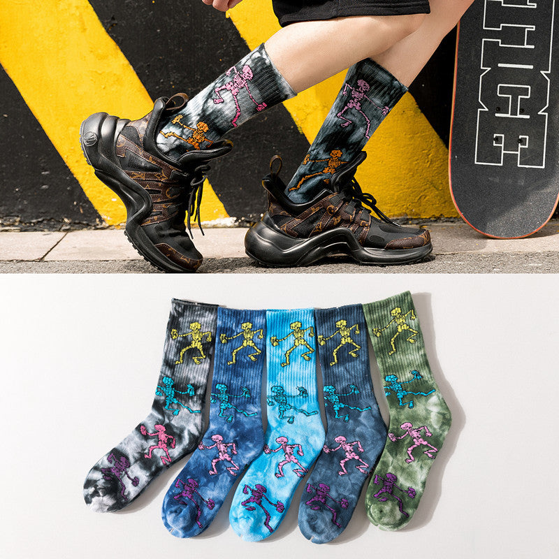 Trendy Tie-Dye Stockings Skull Skateboard Socks