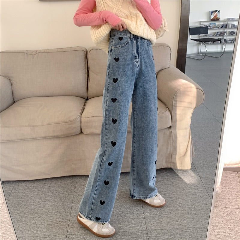 New Design Sense Straight Loose High Waist Love Jeans For Women