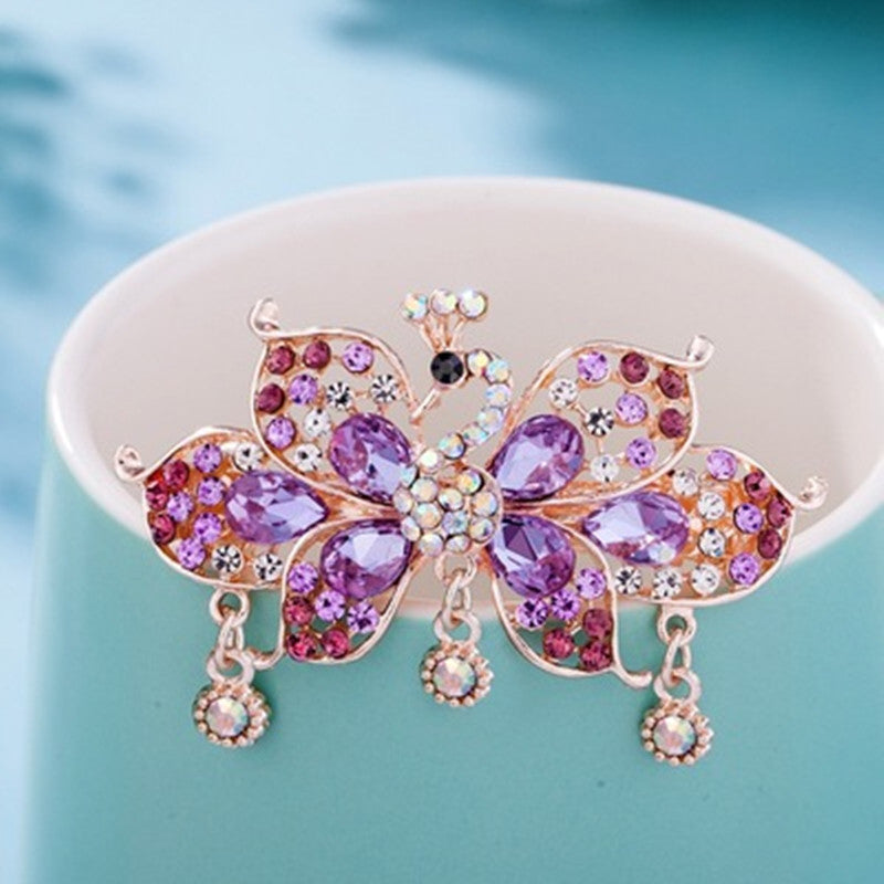 Crystal Inlaid Diamond Spring Horsetail Hairpin Peacock Hairpin