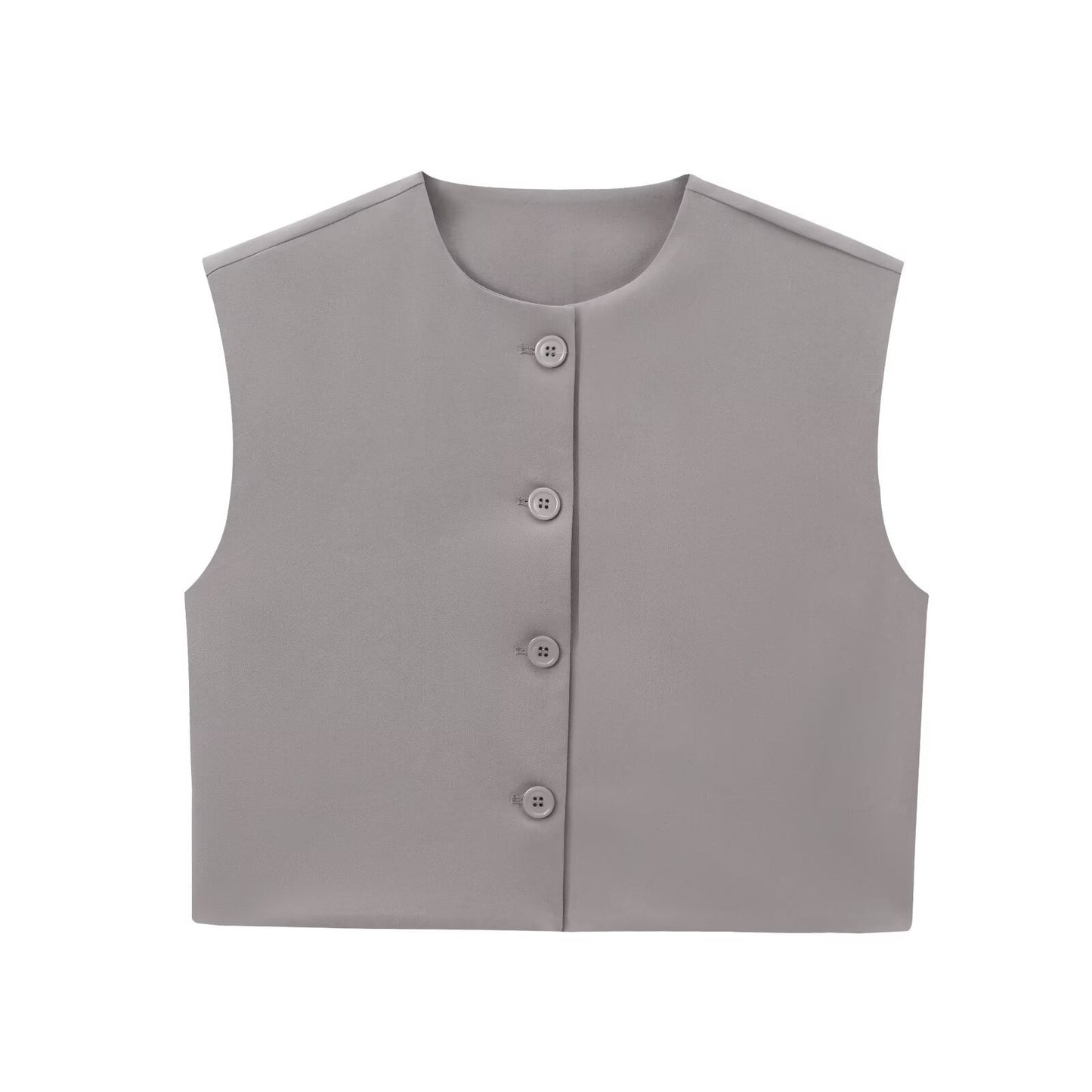 Fashion Solid Color Decorated Row Button Sleeveless Vest Top