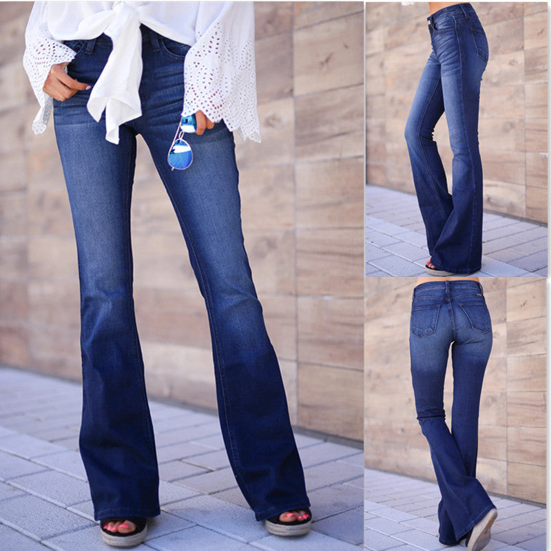 Damebukser med medium talje, bootcut-jeans