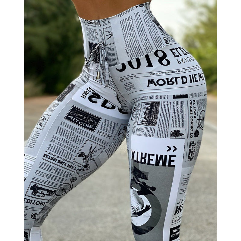 Digitale print højtaljet stretch-yogabukser