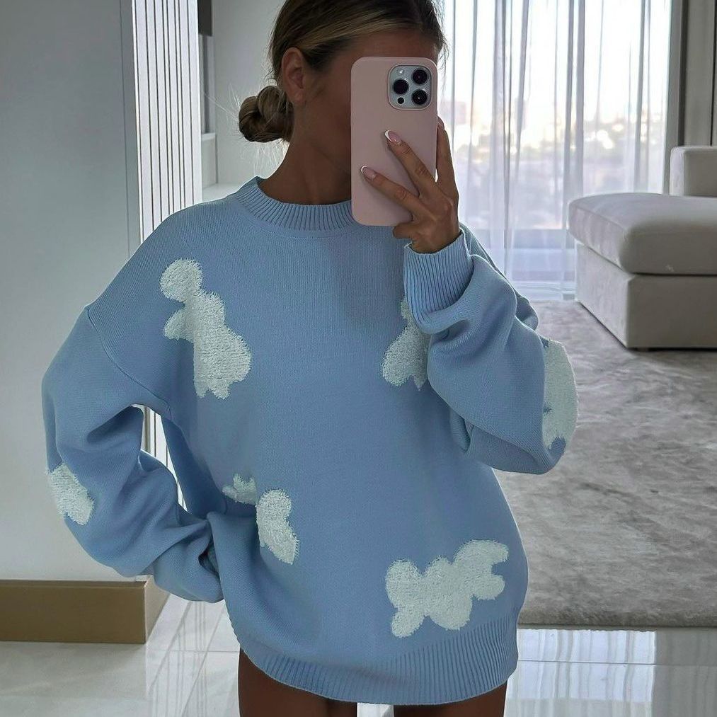 Womens Loose-fitting Long-sleeve Crew-neck Sweater Top