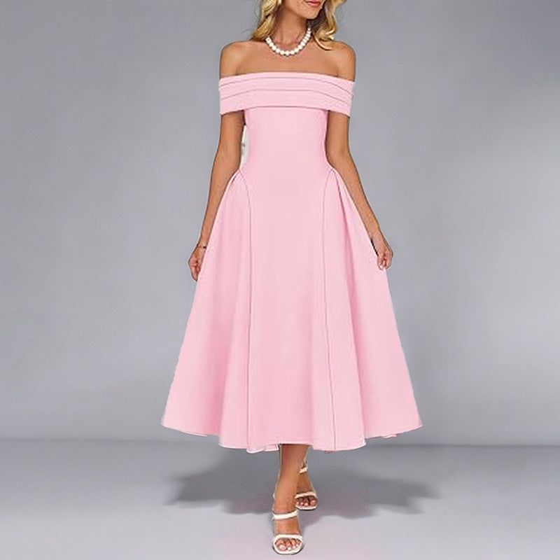 Off-shoulder Sexy One-shoulder Solid-color Dress