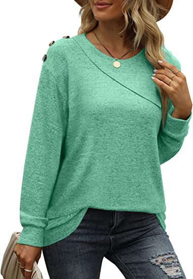 Women's Double Crew Neck Button Sweatshirt T-Shirt