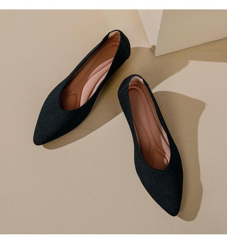 Soft Bottom Woven Pointed Toe Wedge Flyknit Pumps Breathable Flat Women's Shoes