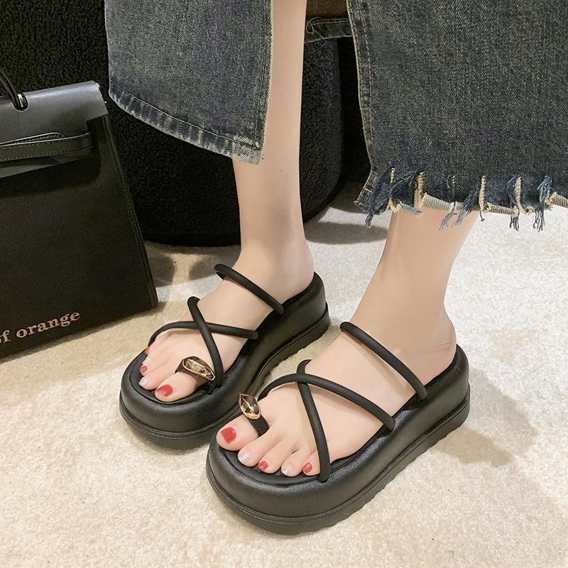 Women's Summer Outdoor Slippers Retro Easy Matching Platform Platform Toe Covering Western Style Sandals