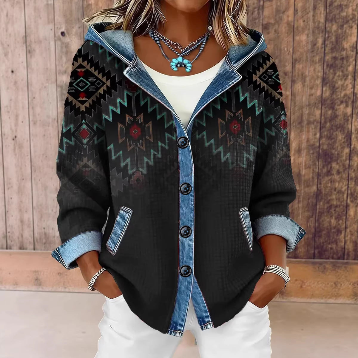 New Womens Trendy Plaid Contrast-color Jacket