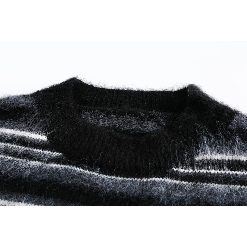 Mohair Round Neck Pullover Stripe Sweater