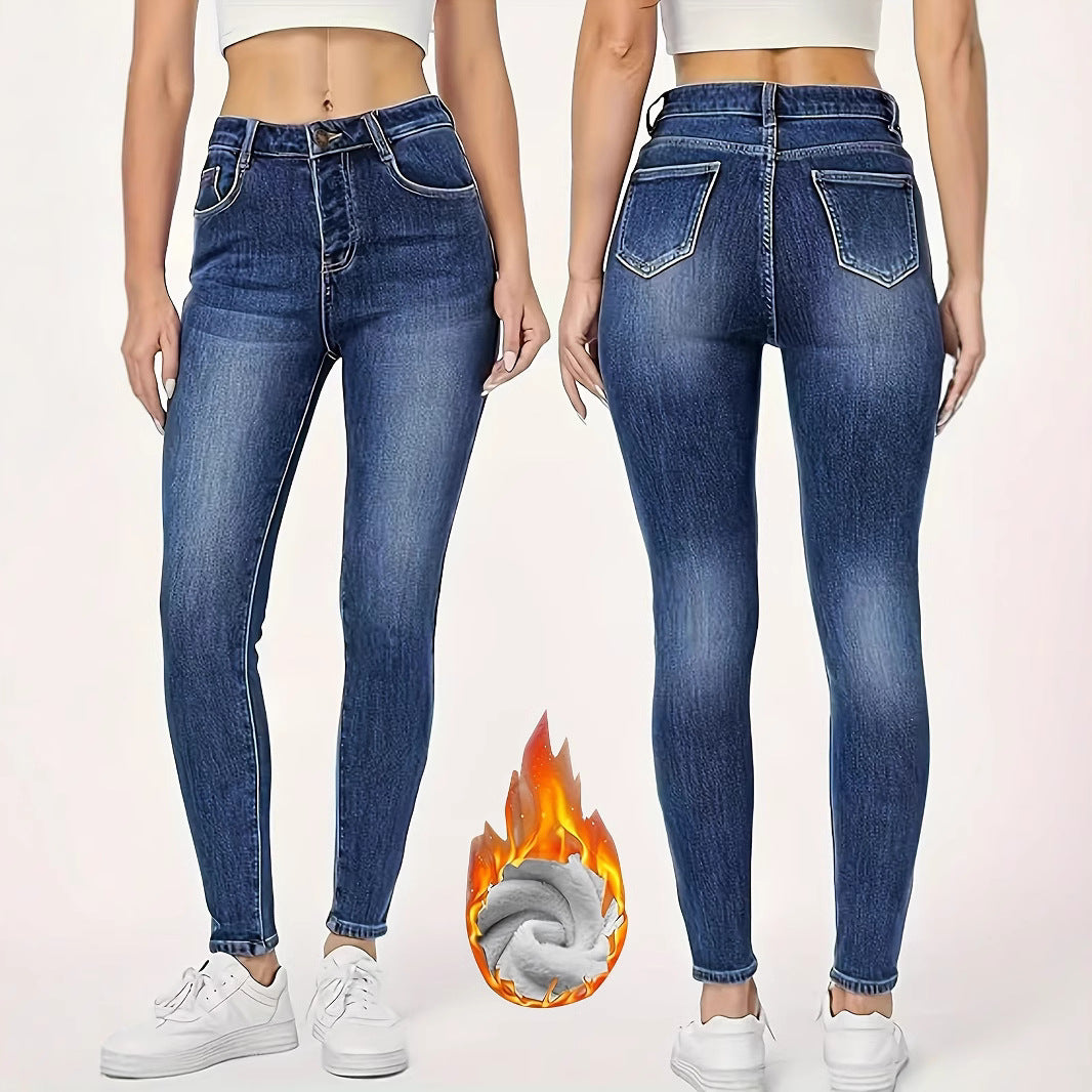 Fashion Hot Girl Slim Fit Skinny Fleece Padded Jeans Ladies