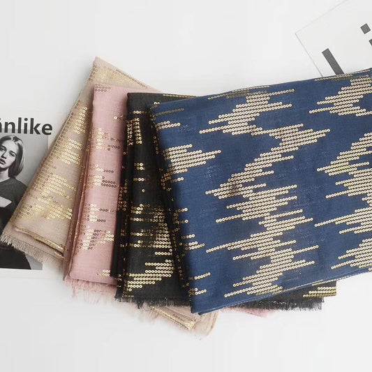 Tassel bronzing cotton and linen scarf
