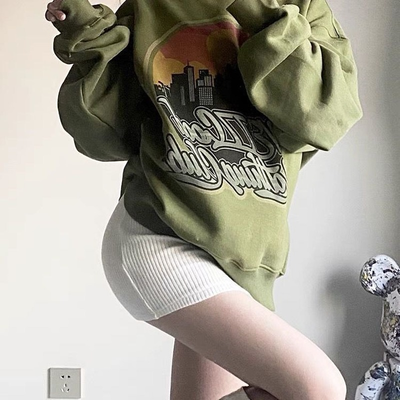 Lazy Wind Hoodless Fleece Thickened Dark Green Top