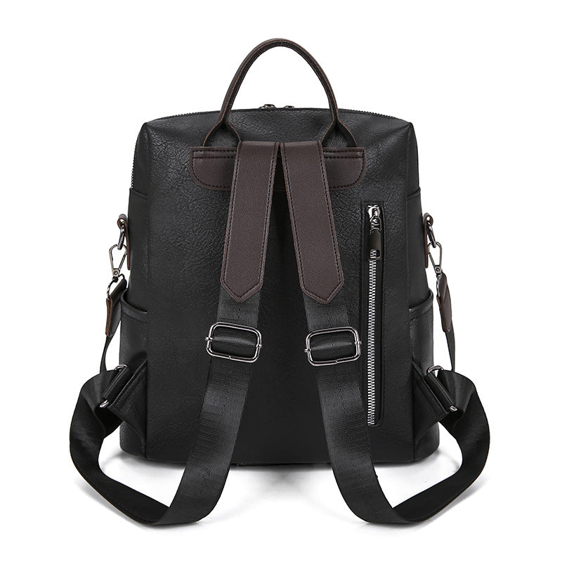 Backpack PU Soft Leather Textured Shoulder Bag Large Capacity Simple
