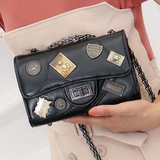 Fashion sheepskin splicing chain bag