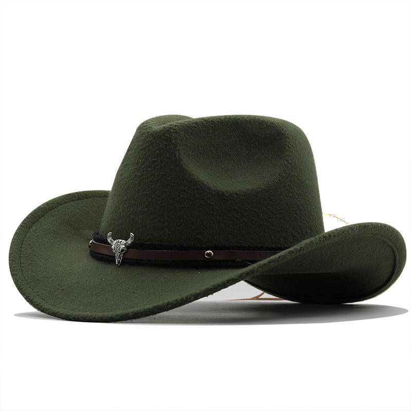 Metal Tyrehoved Label Western Denim Top Uld Fedora Hat