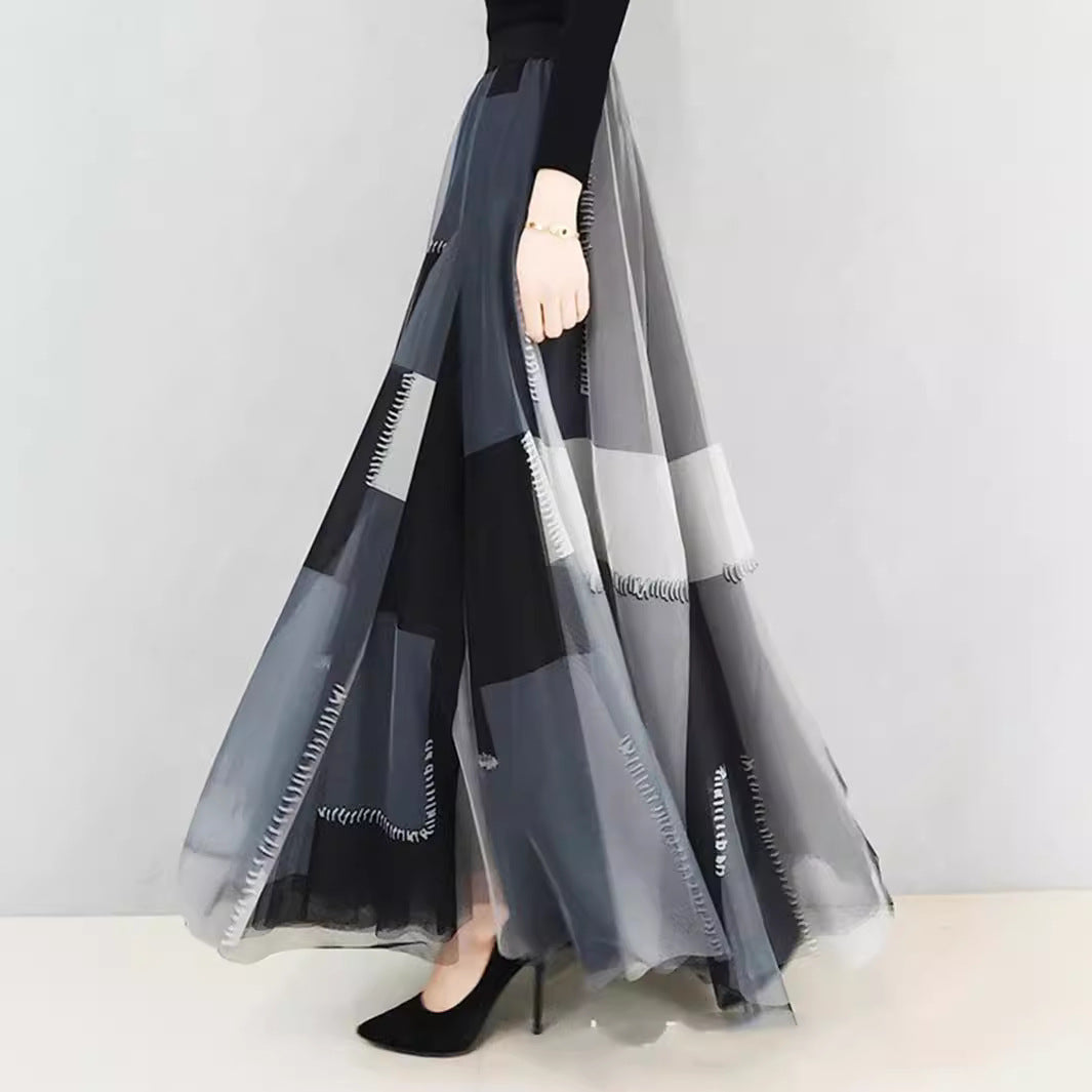 Fashionable Long Skirt Made From High-Density Mesh
