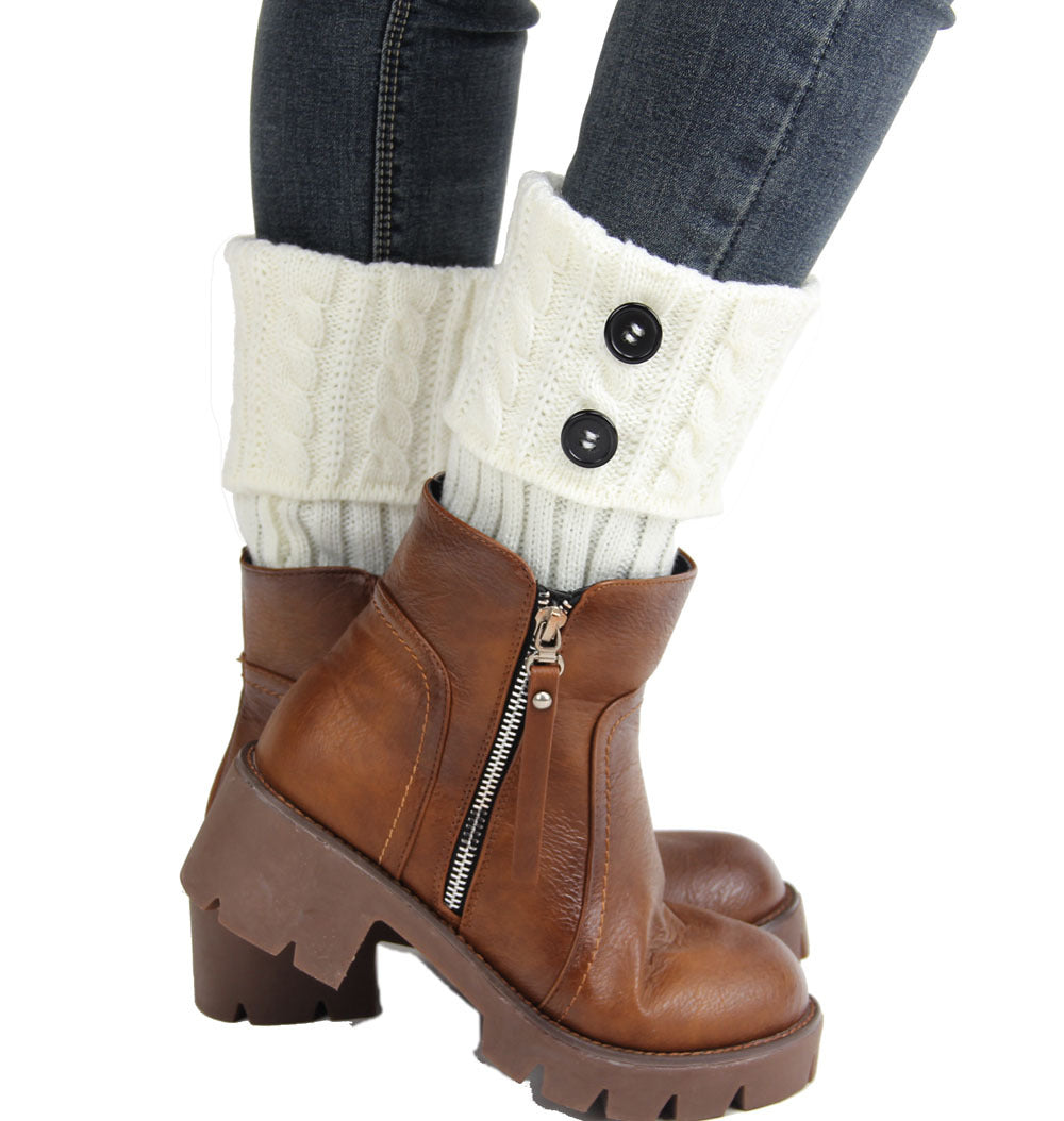 Women's Knitted Wool Short Twist Flap Button Ankle Cover