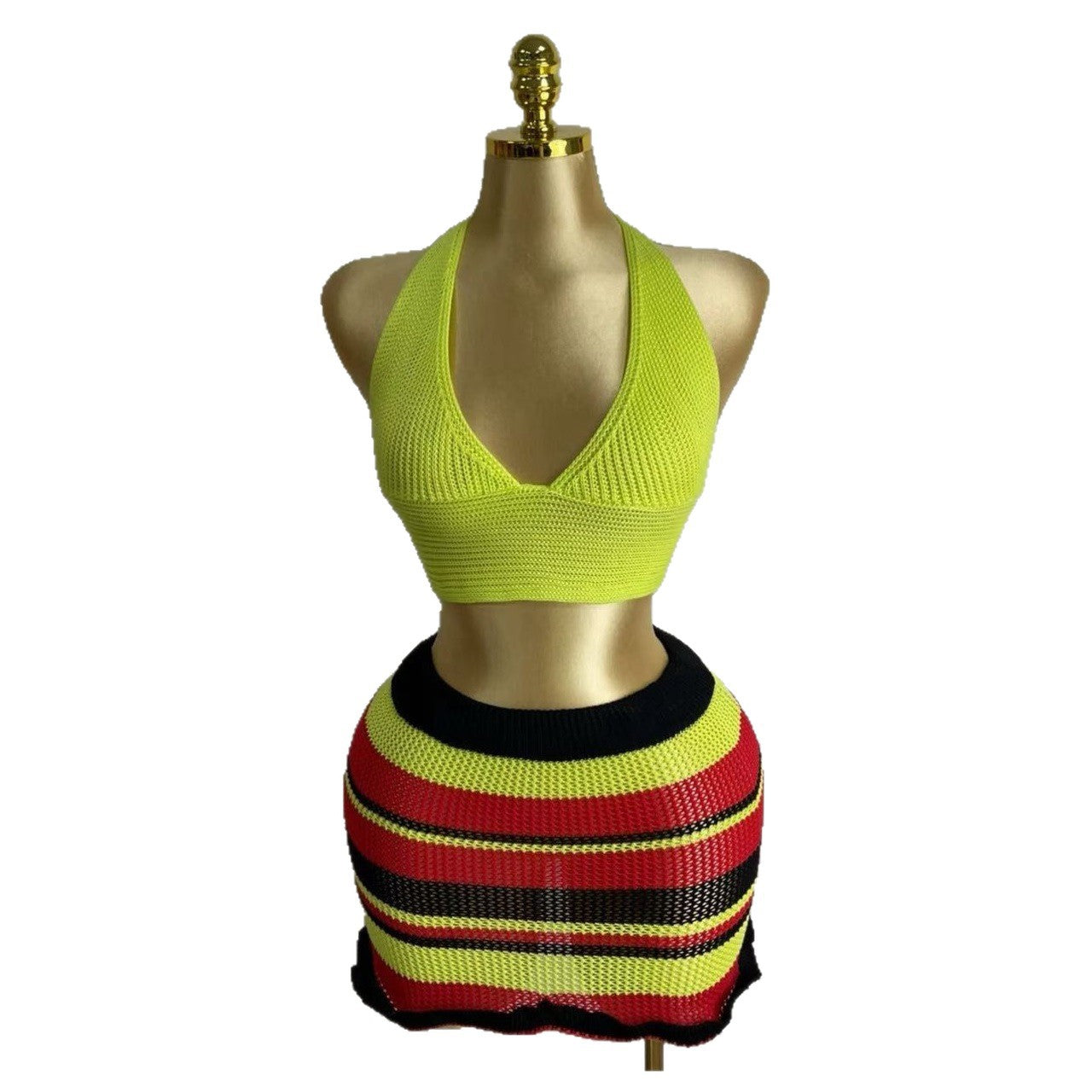 Summer New Knitted Sunken Stripe Vest Solid Color Sleeveless Suit
