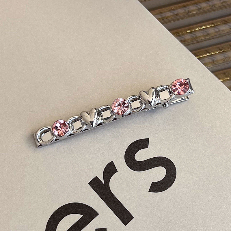 Heart Shape Rhinestone Side Bang Clip Sweet Cool Girl Metal Barrettes