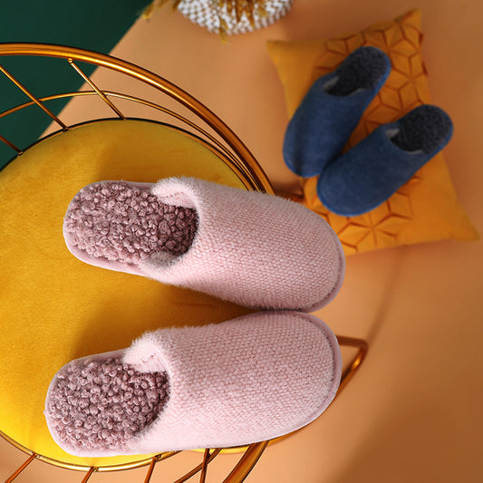 Fashionable warm home anti slip plush cotton slippers