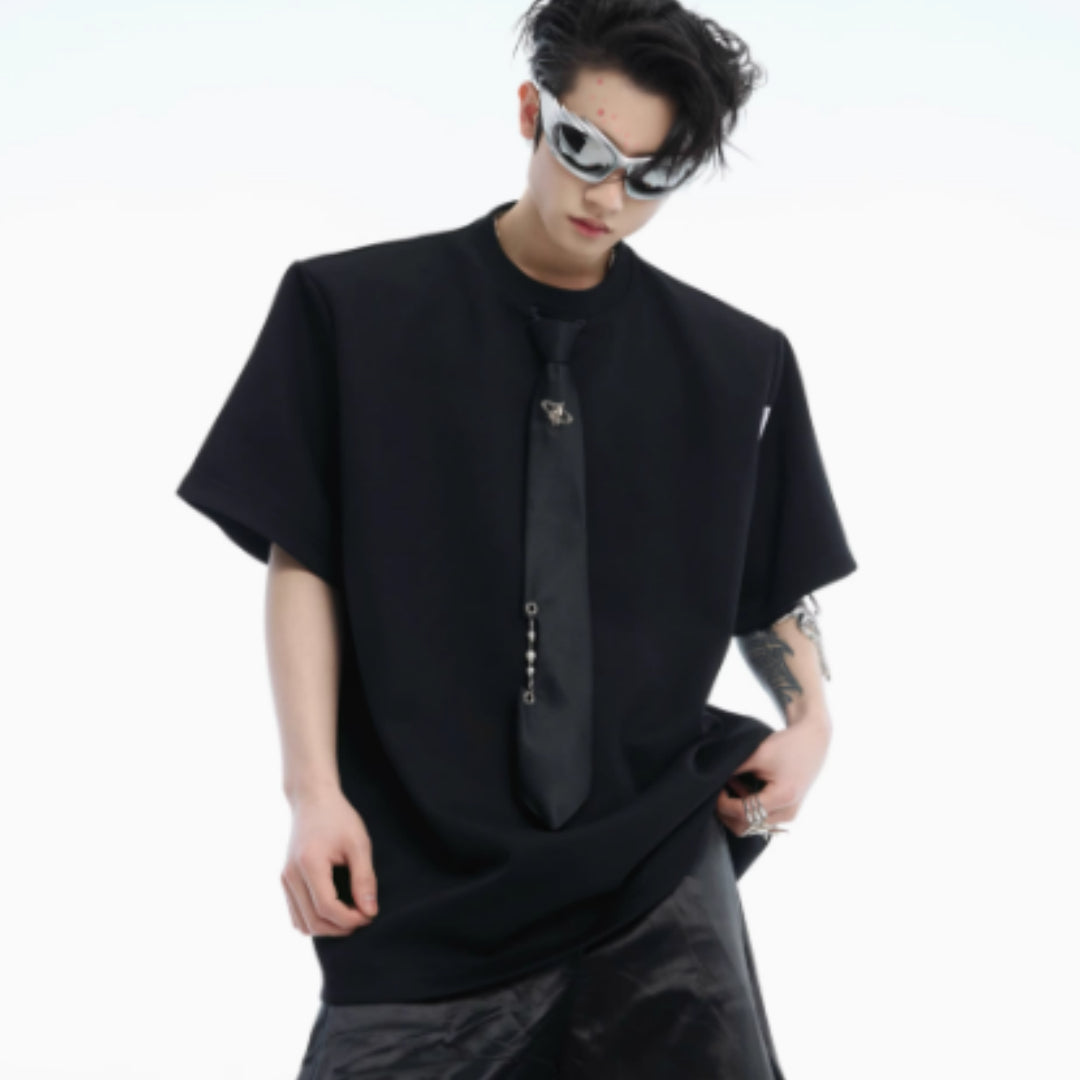 Niche Tie Stitching Design Short Sleeve Solid Color