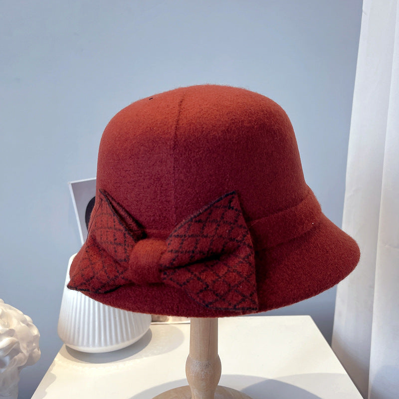 Women's Fashion Literature Bow Knot Solid Color Knitting Basin Hat