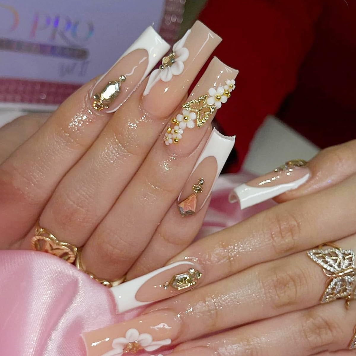 24Pcs Almond Press on Nails French Tips Short Fake Nails with Cute Bow Charms Design French Press on False Nails Nude Pink Acrylic Nails Almond Shaped Artificial Nails for Women Girls Manicure Tip