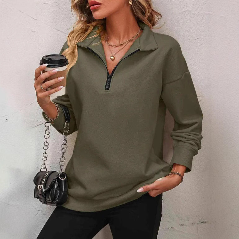 Damemode Halvlangærmet Lynlås Sweatshirt Modepullover