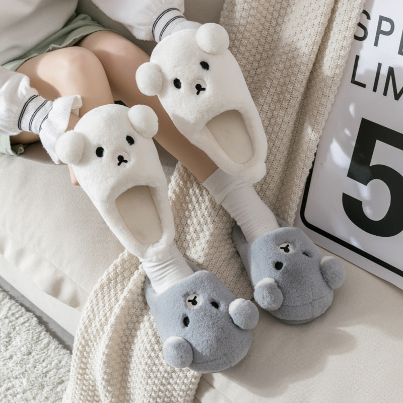 Plush cartoon thick-soled warm cute cotton slippers